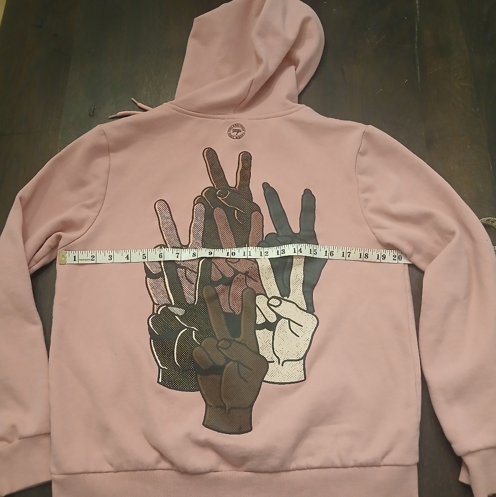 Graphic Pink Peace Sign Hoodie Positive Hoodie Women's Size: Small Hipster - Picture 5 of 8